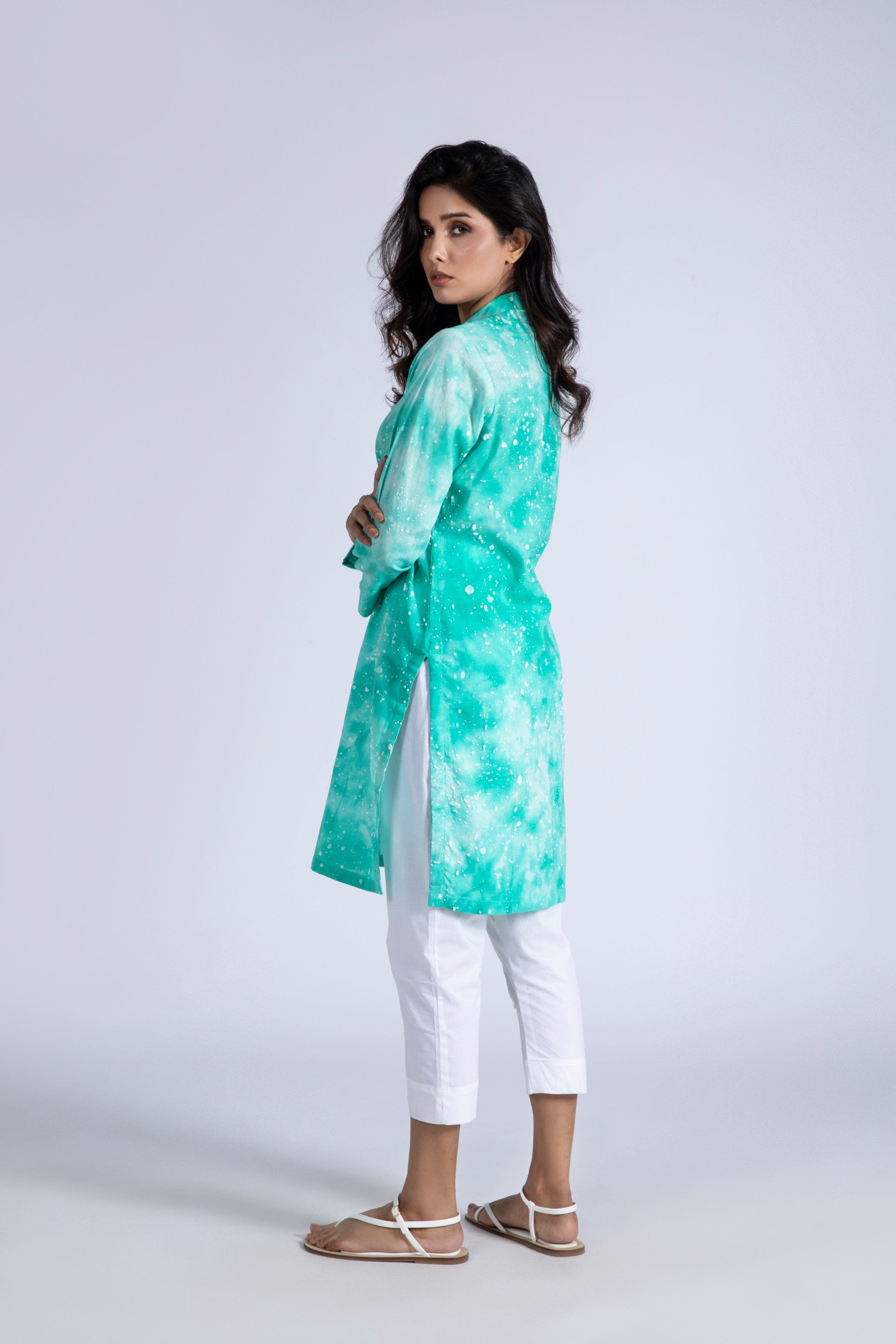 Puff Print Linen Top