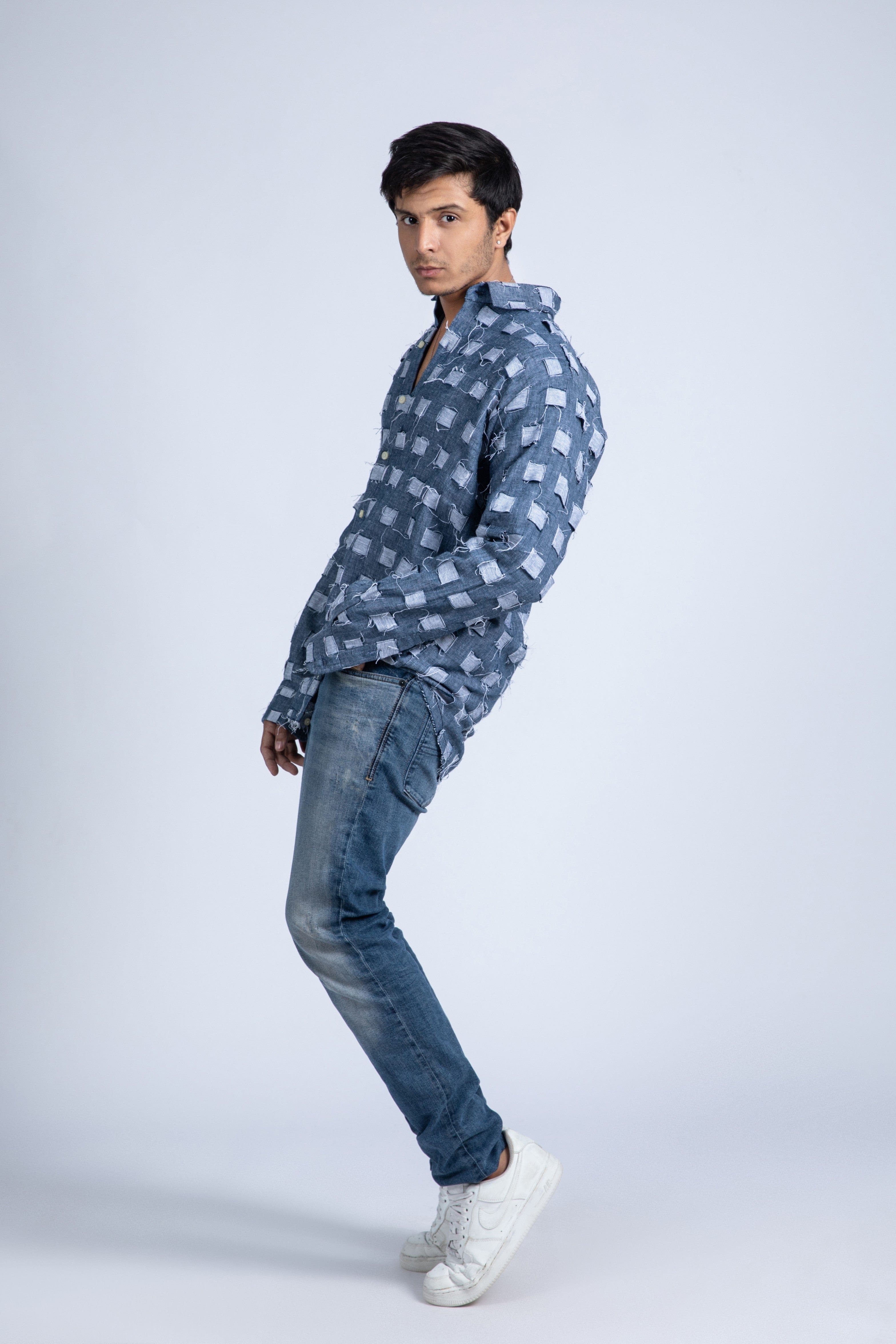 Faux Denim Taped Shirt