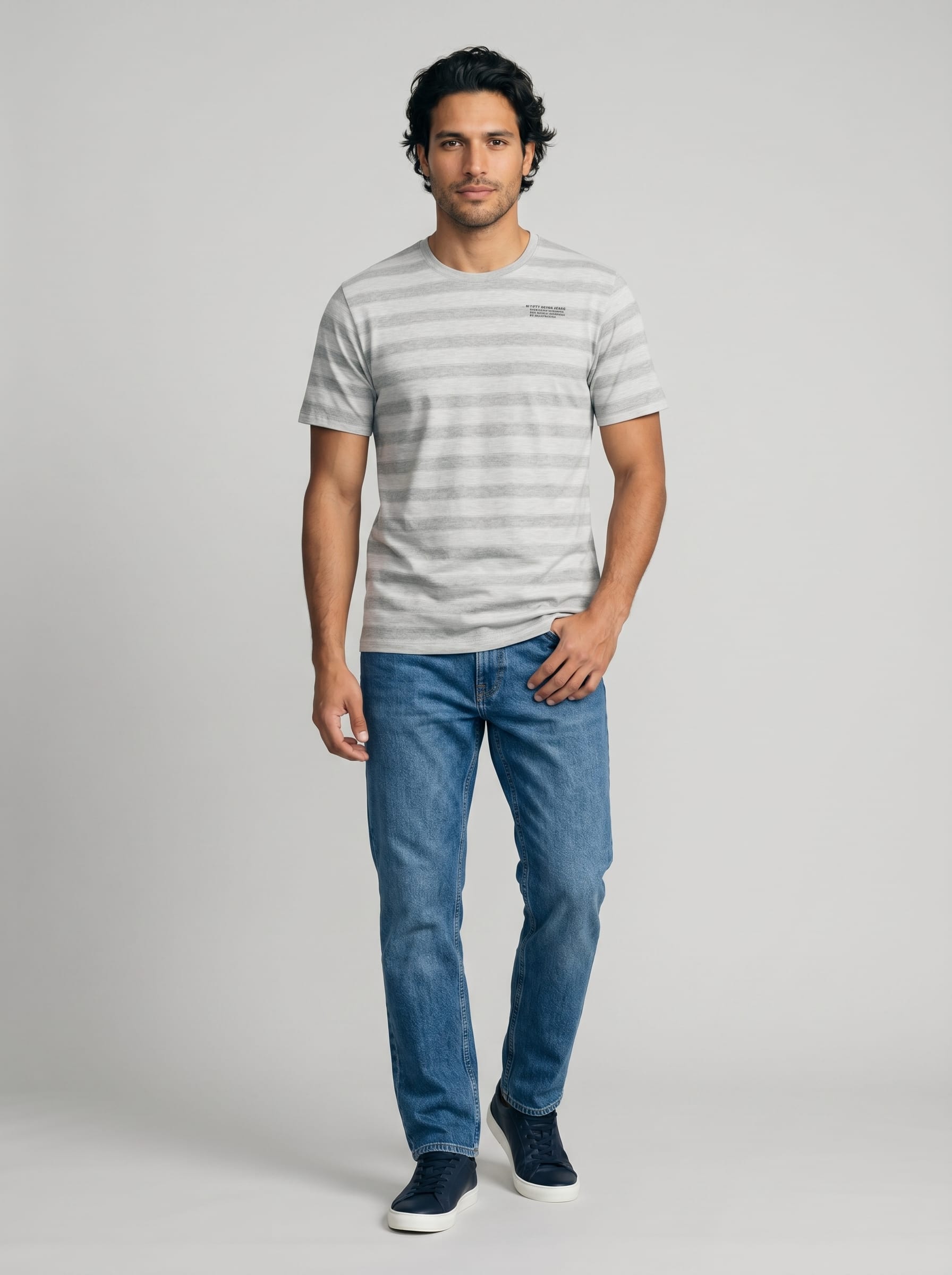 Heather Grey Stripe College Tee