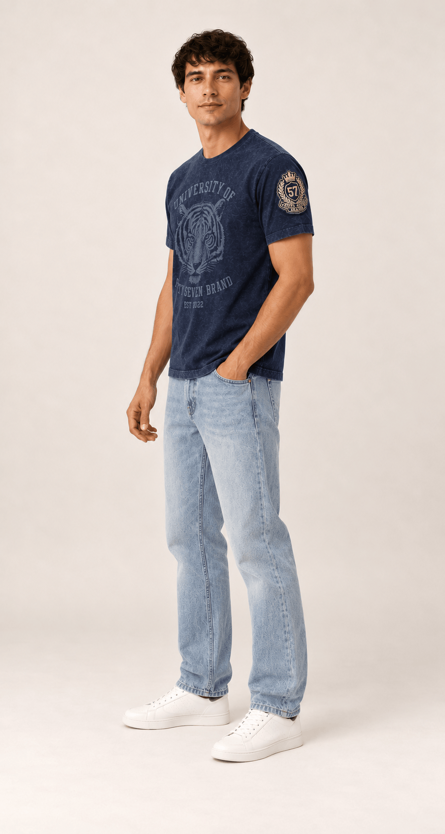Men's 100% cotton True Denim Collegiate Tiger Tee