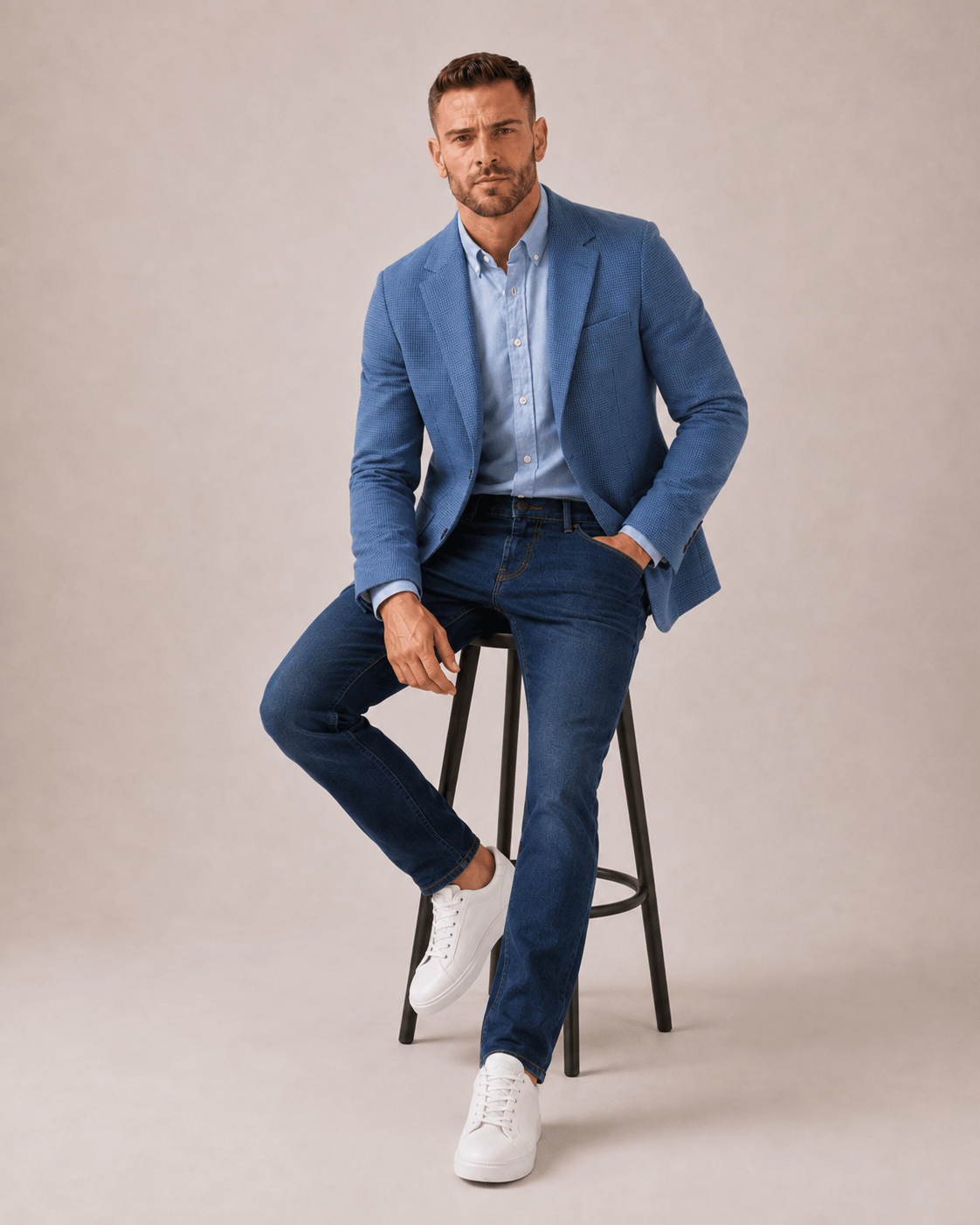 Indigo Blue Men's Handloom Mini Checkered Blazer