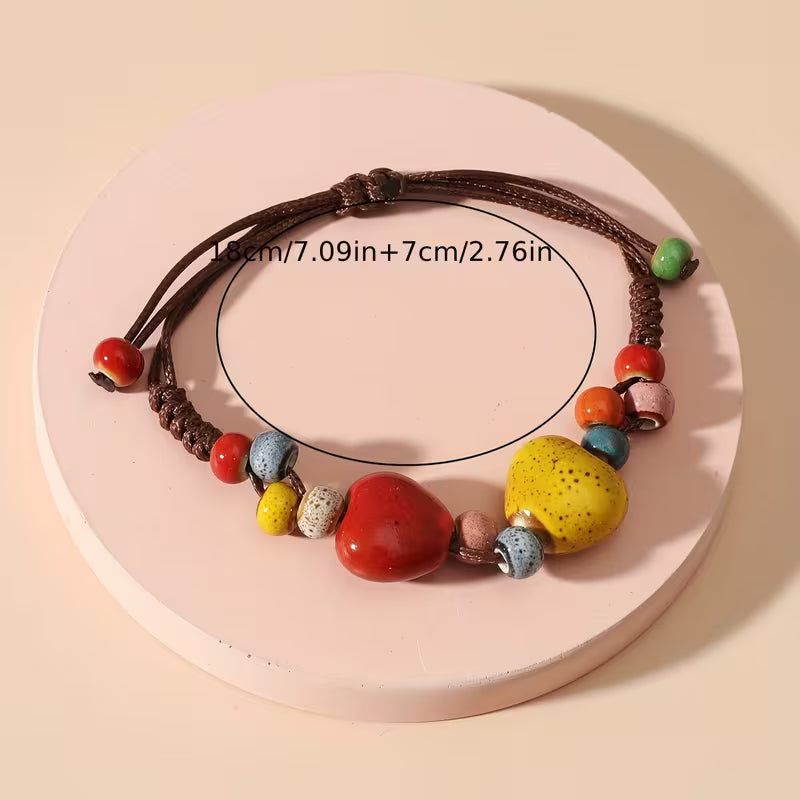 Colorful Ethnic Braided Ceramic Bead Bracelet