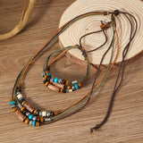Vintage Boho Wooden Bead Jewelry Set