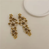 Elegant Vintage-Inspired Floral Faux Pearl Drop Earrings
