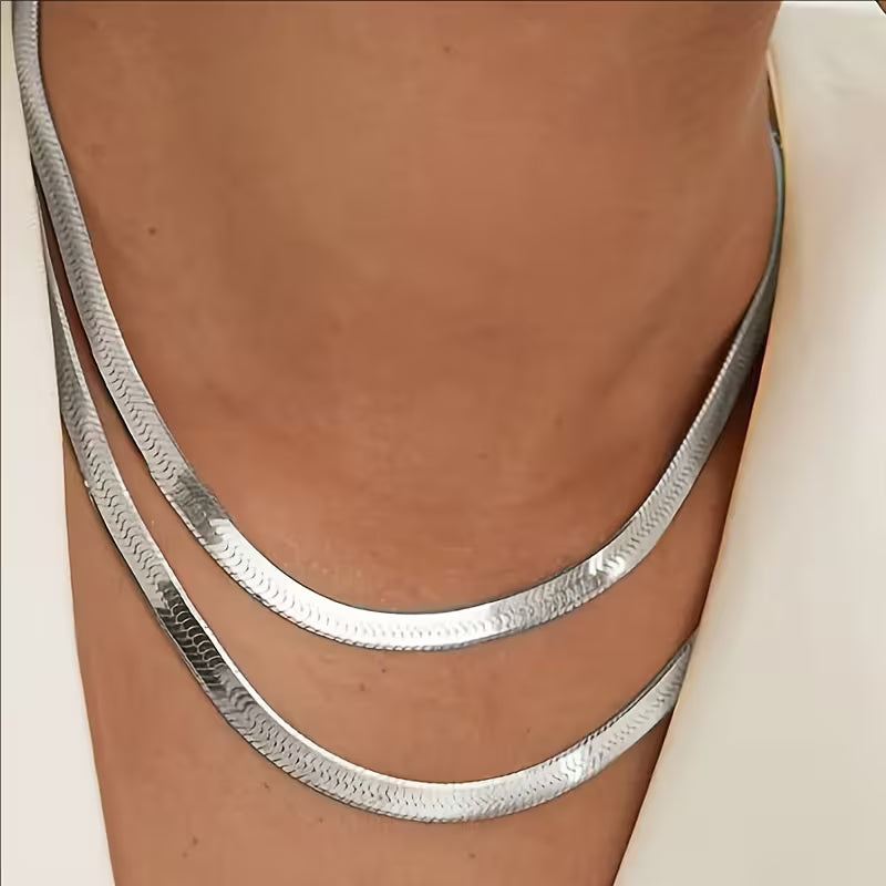Multi-Layer Flat Snake Chain Necklace