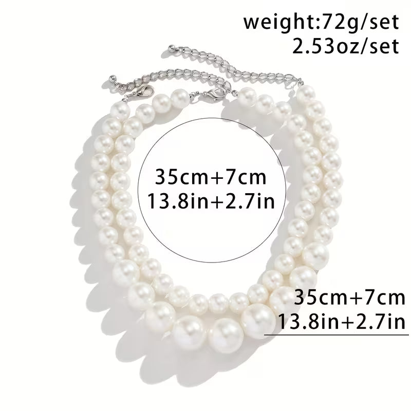 Statement Imitation Pearl Choker Necklace Set