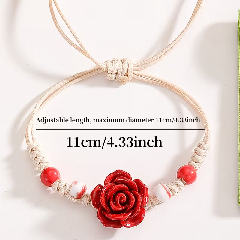 Handmade Bohemian Rose Beaded Bracelet