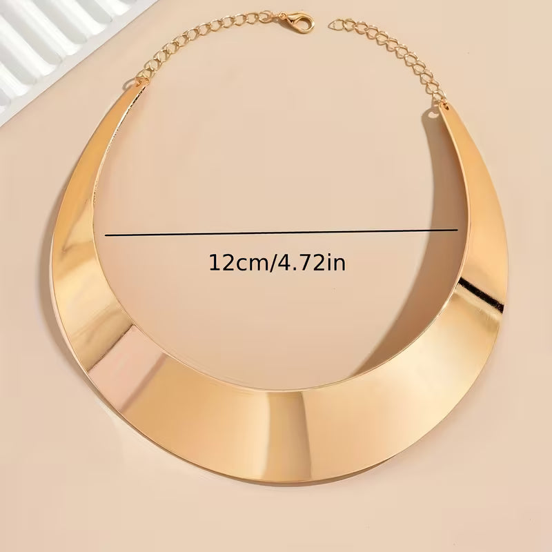 Elegant Gold Wide Choker Necklace