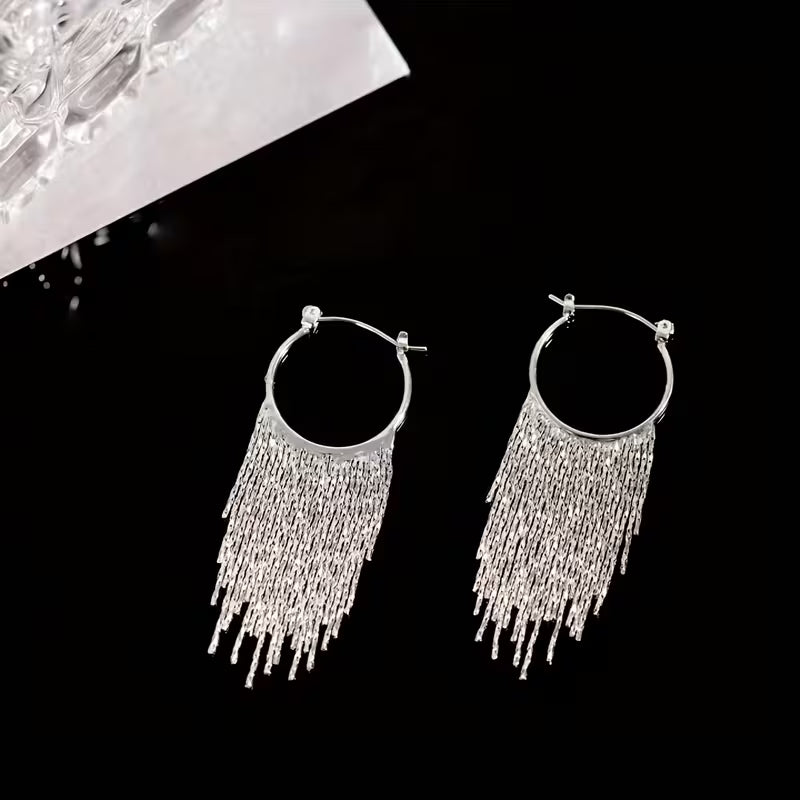 Golden-plated Chain Tassel Earrings