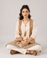 Beige Block-Print Kurti Set