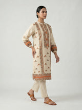 Beige Block Print Kurta Set