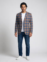Men's Cotton Yarn-Dyed Blue & Brown Plaid Blazer
