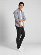Men's Cotton Linen Blend Stripe Button Down Shirt.