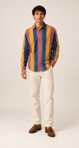 Retro 70's inspired vintage striped men's cotton shirt