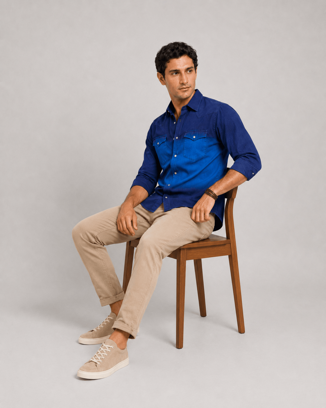 Men's Ocean Blue Cotton Ombre Shirt