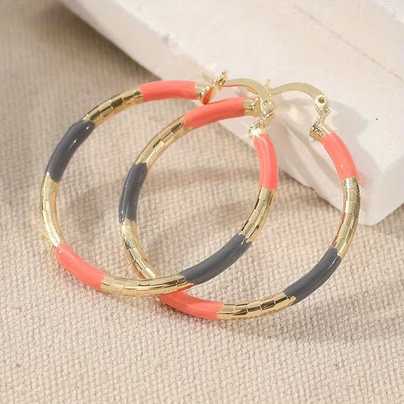 Golden Pink Copper Hoop Earrings