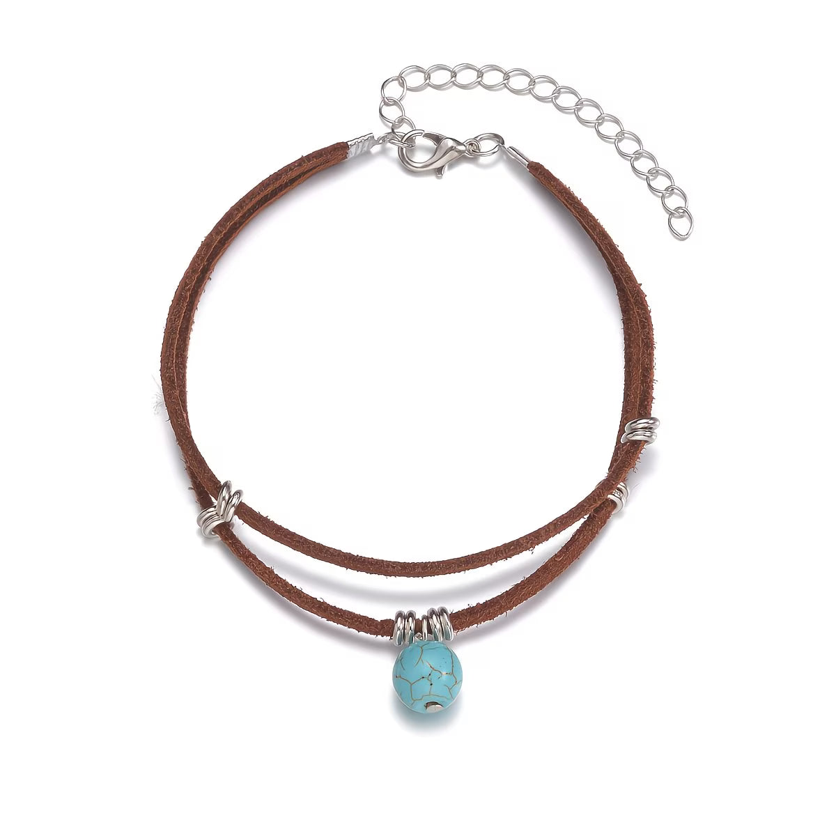 Bohemian Turquoise Pendant Double-Layer Velvet Anklet