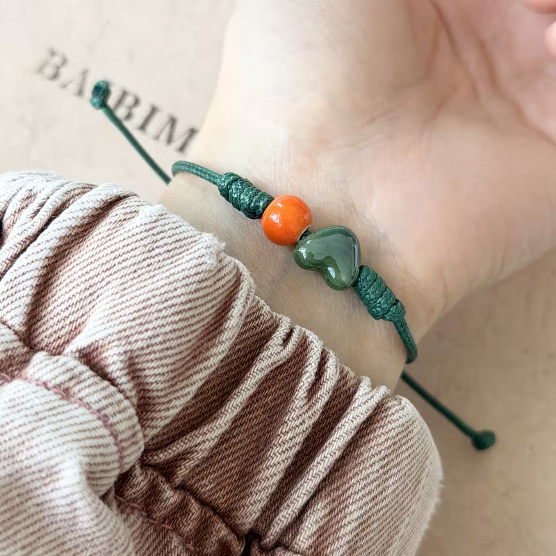Handmade Green Heart Ceramic Adjustable Bracelet