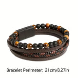 Layered Braided Tiger Eye PU Leather Bracelet