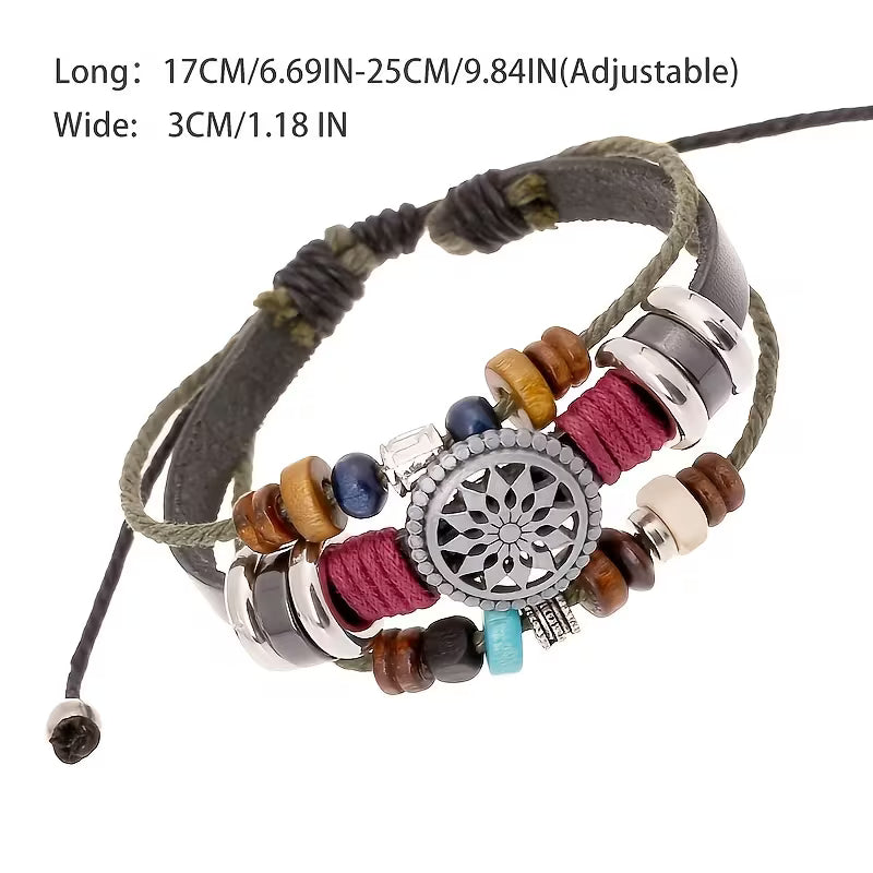 Retro Cowhide Beaded Leather Bracelet