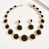 Geometric Black Stone Necklace & Earrings Set