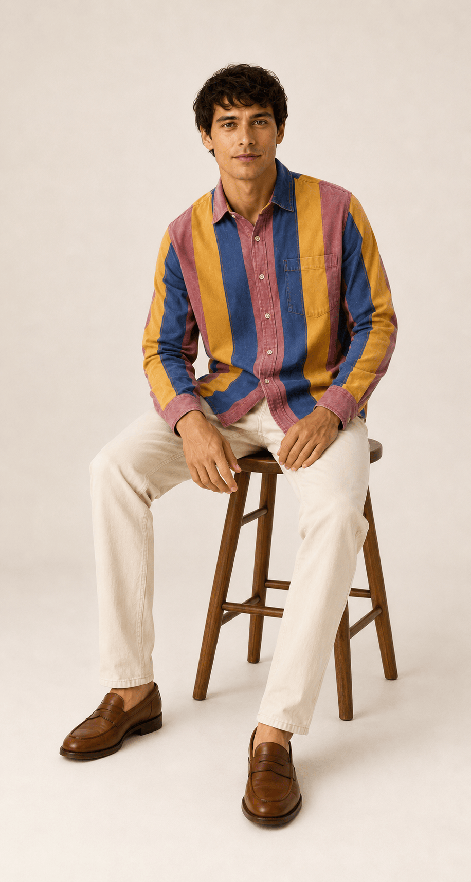 Retro 70's inspired vintage striped men's cotton shirt