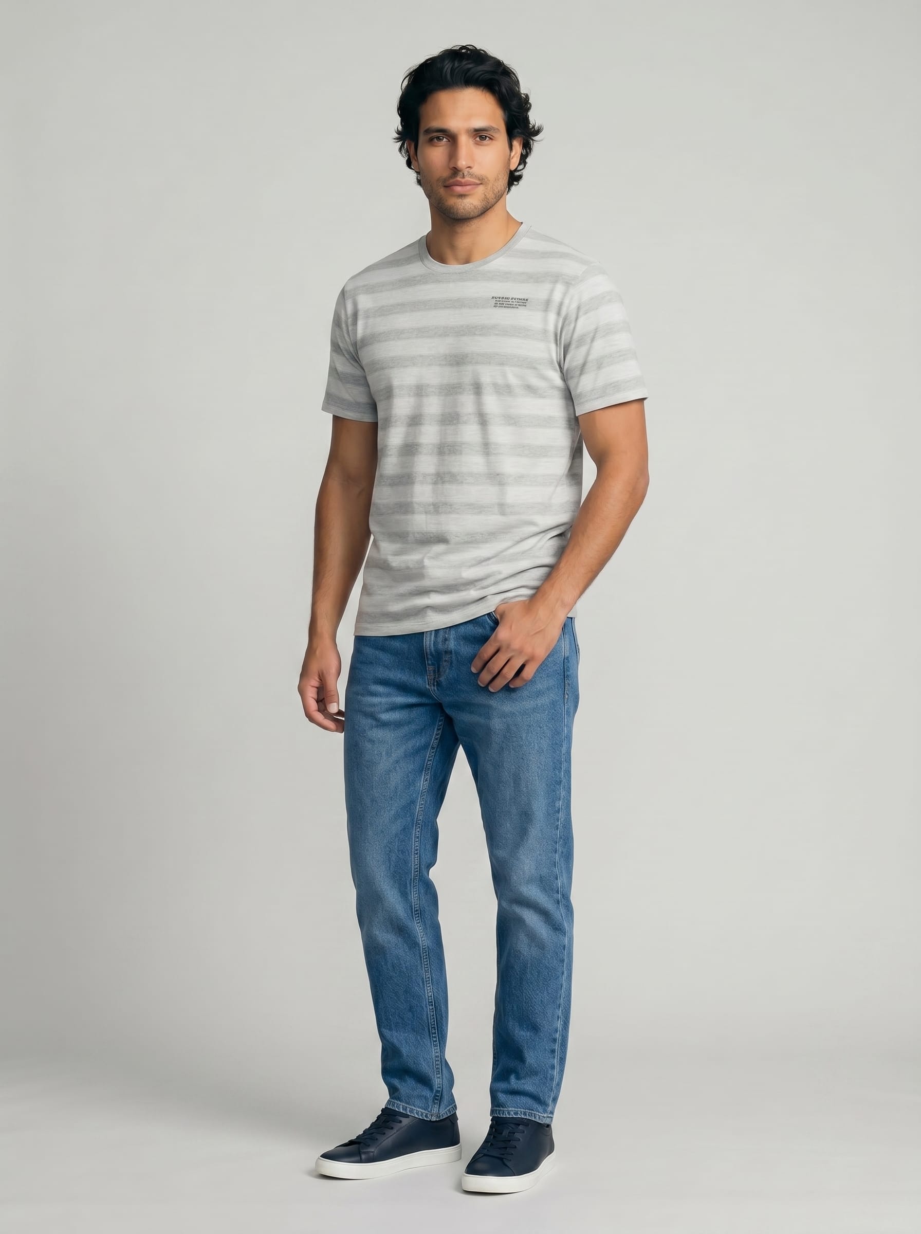Heather Grey Stripe College Tee