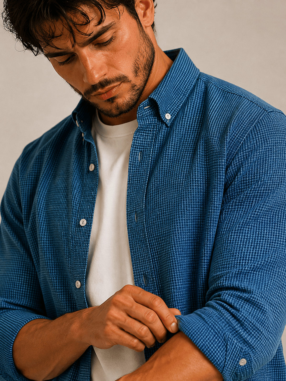 Men's 3D mini-waffle 100% cotton Vintage Washed Shirt