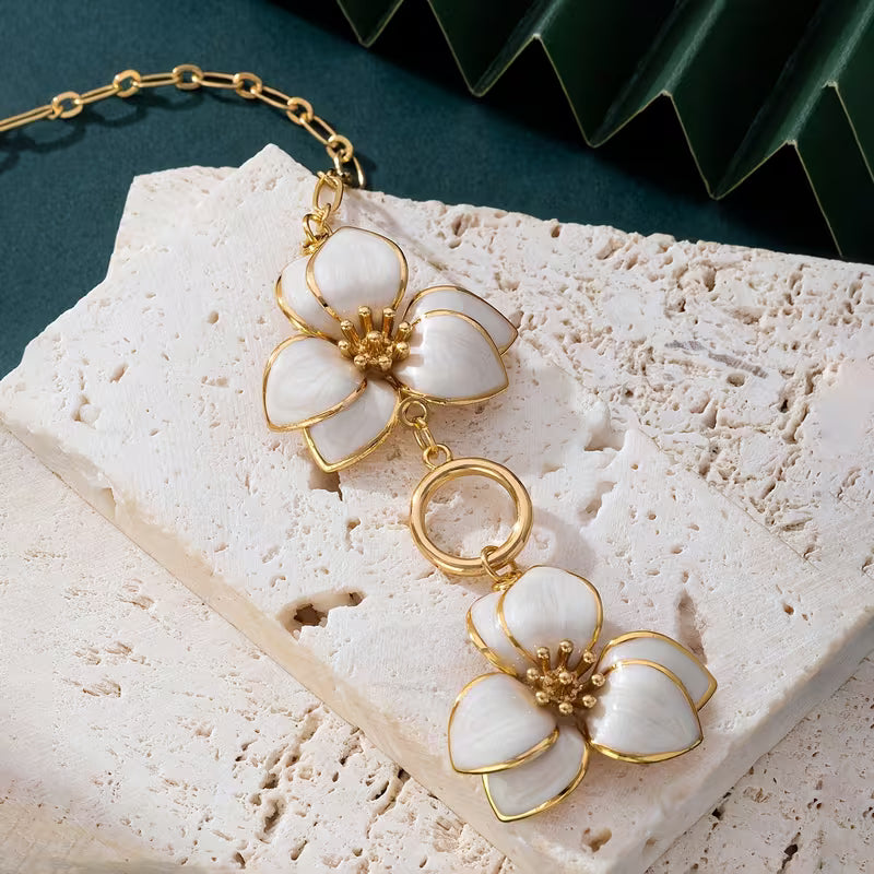 Handmade White Floral Double-Layer Anklet