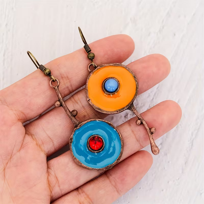 Bohemian Round Gem Inlay Gothic Earrings