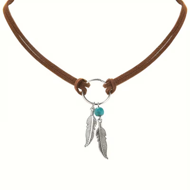 Vintage Leaf Turquoise Velvet Necklace