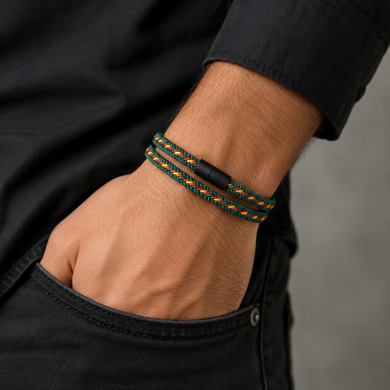 Double Layer Braided Rope Magnetic Clasp Bracelet for Men