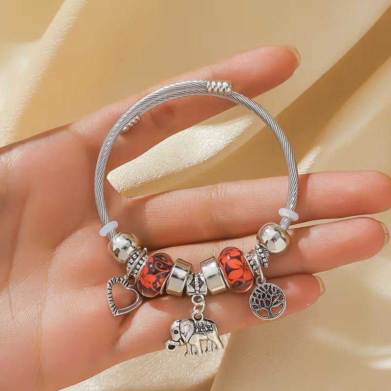 Cute Elephant Bride Rhinestone Charm Bracelet