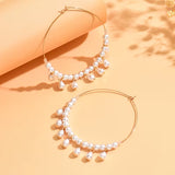 Elegant Pearl Oval Drop Hoop Earrings