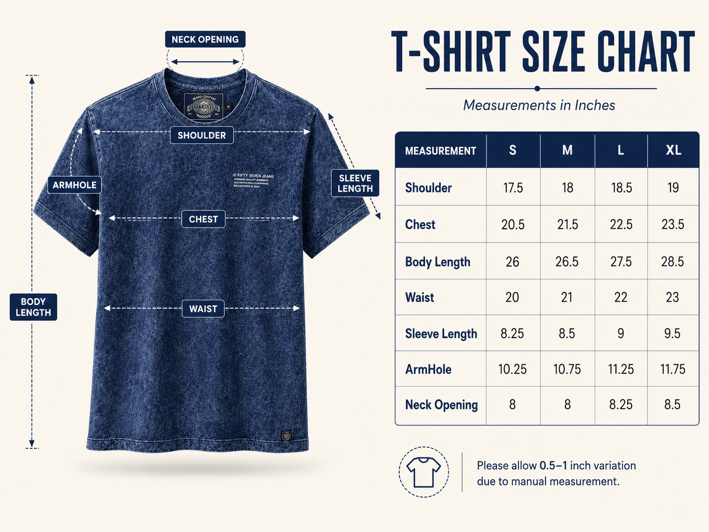 Men’s True Indigo 100% Cotton T-Shirt