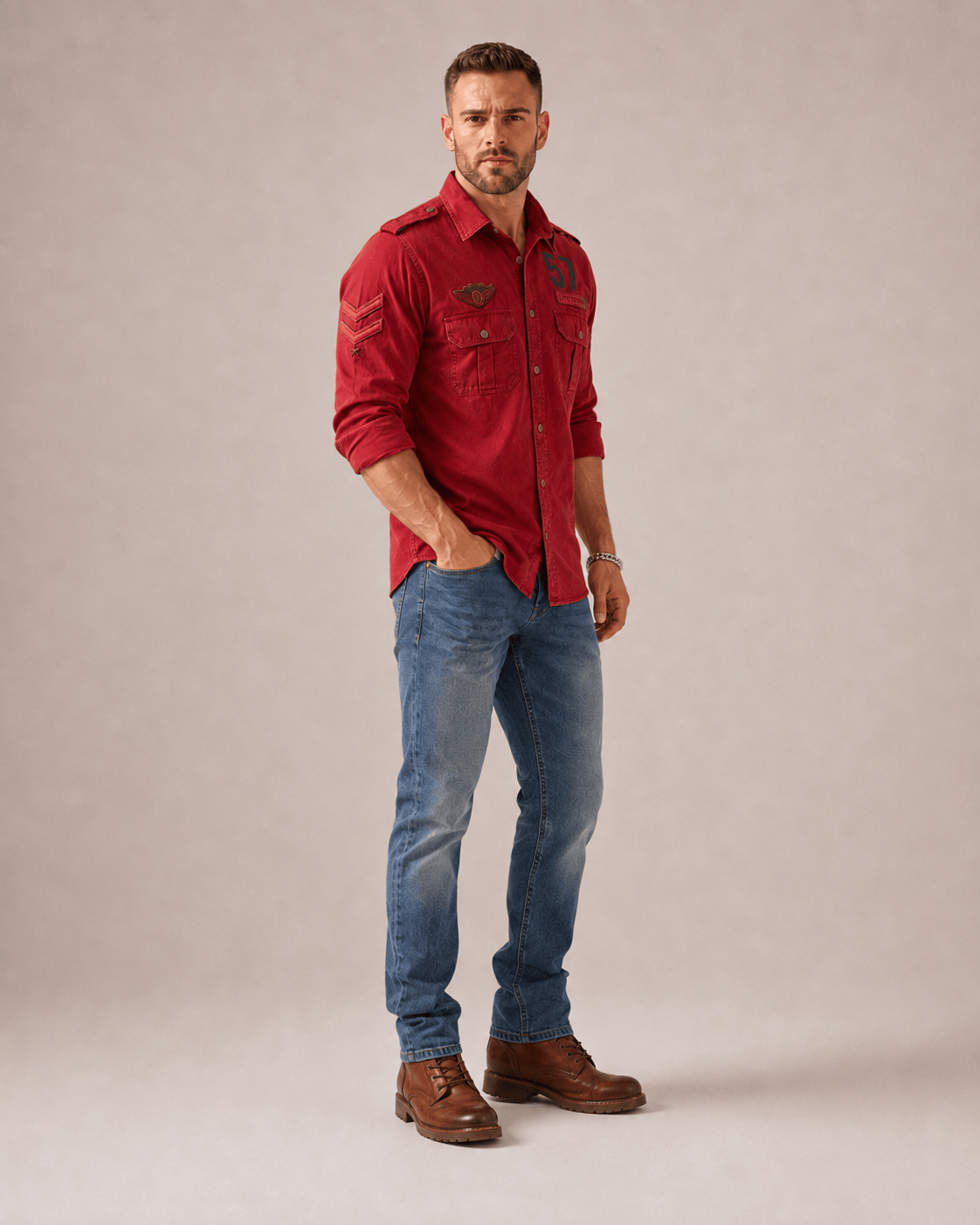 57brand Aviator Blood-Red Twill Shirt