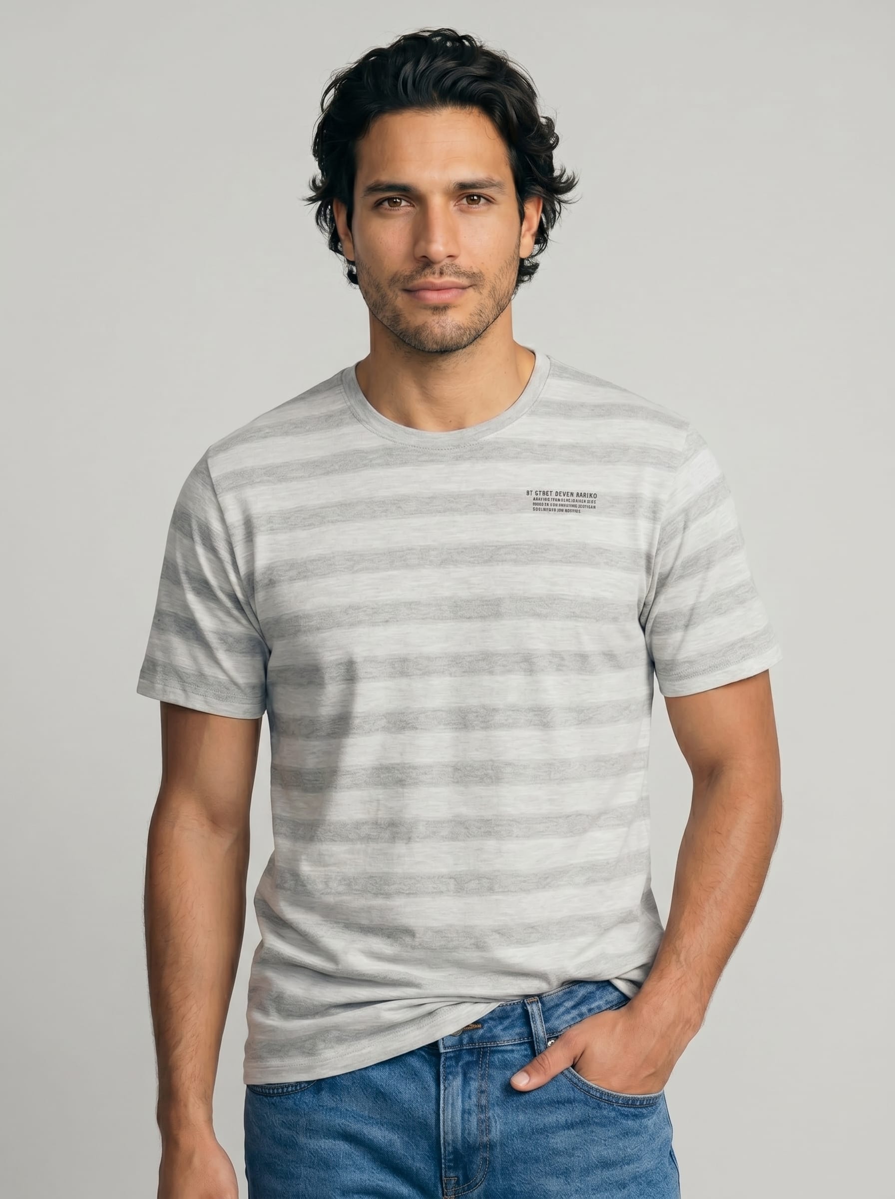 Heather Grey Stripe College Tee