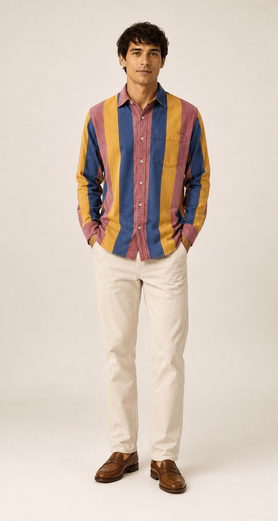 Retro 70's inspired vintage striped men's cotton shirt