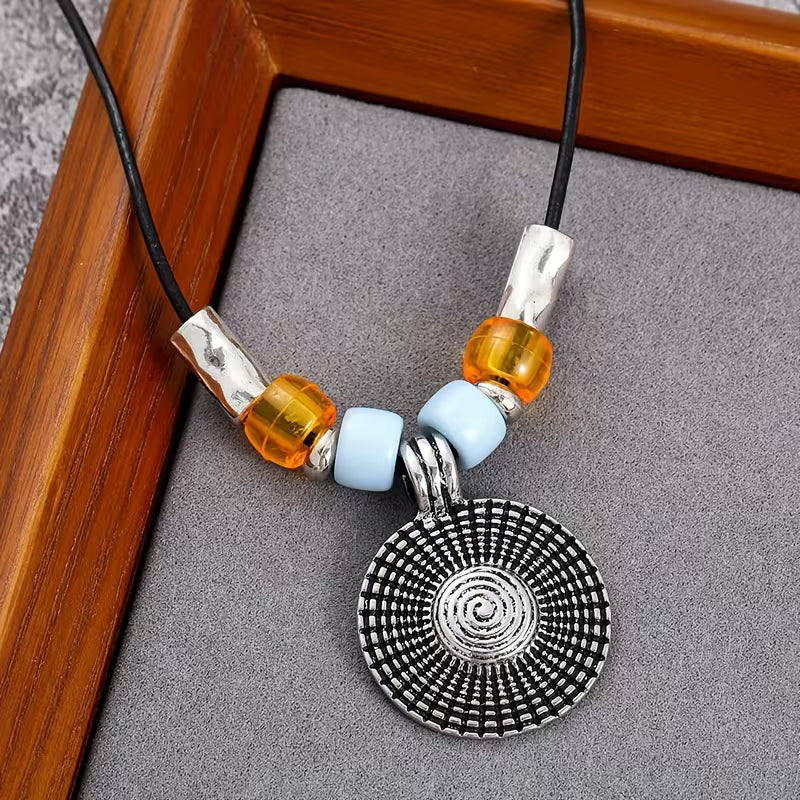 Round Label Beaded Necklace