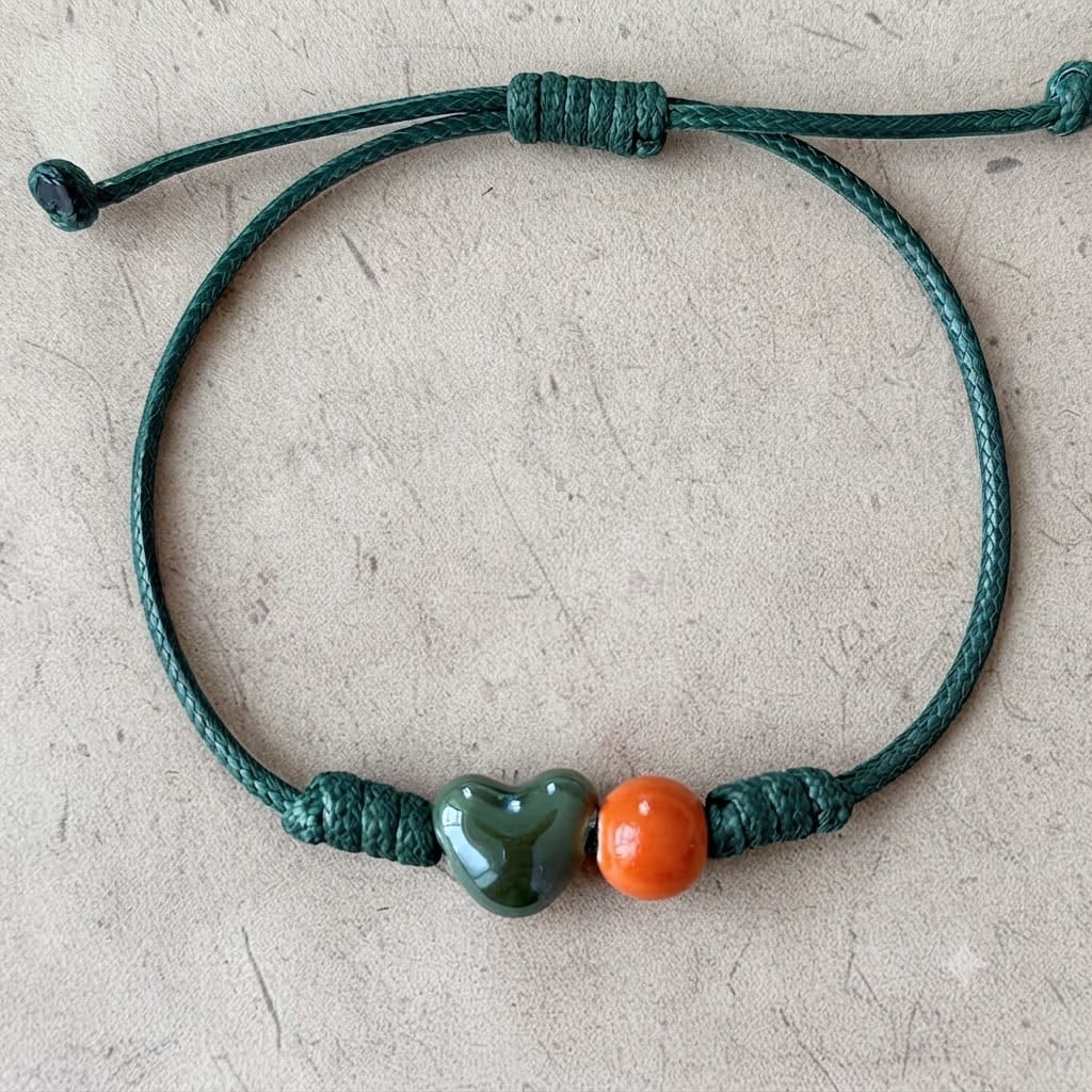Handmade Green Heart Ceramic Adjustable Bracelet