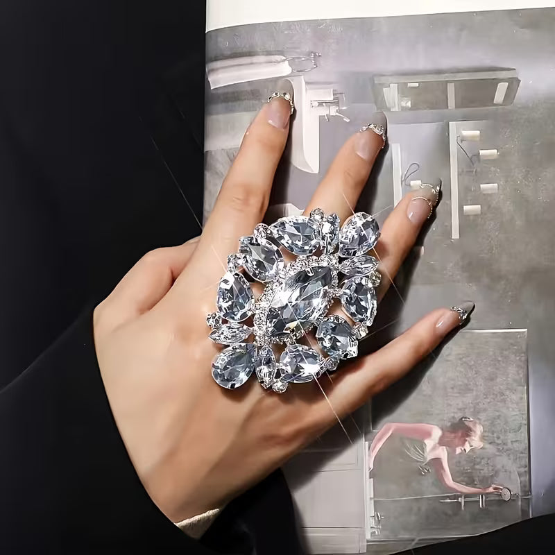 Elegant Waterfall Drop Ring with Sparkling Rhinestones