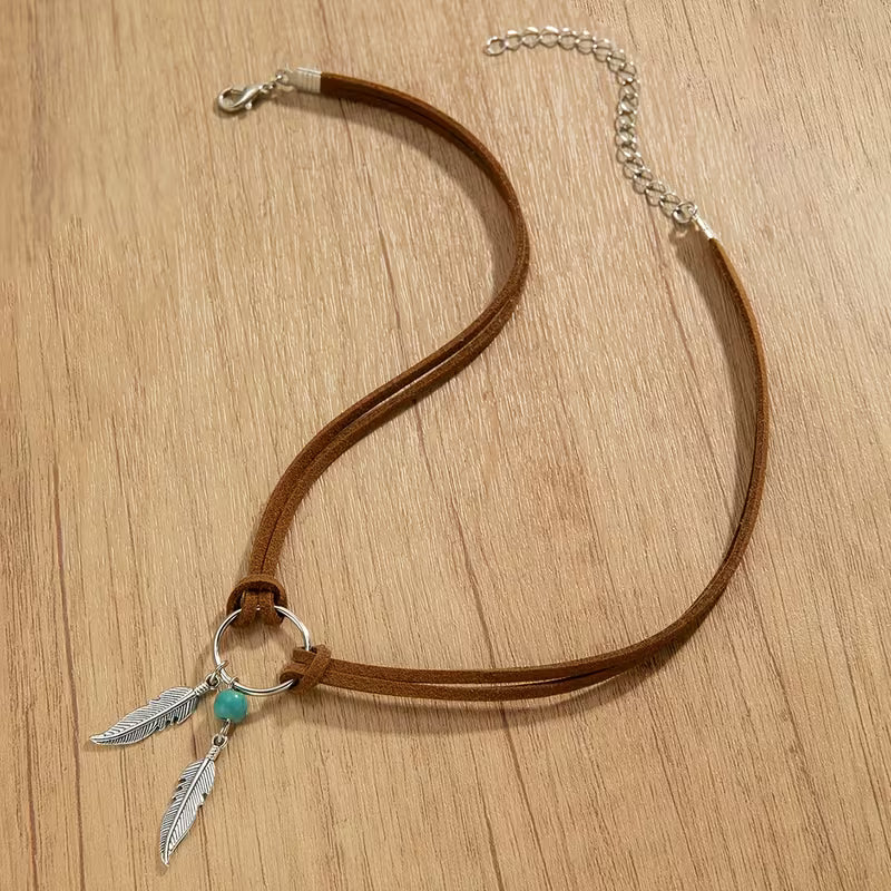Vintage Leaf Turquoise Velvet Necklace