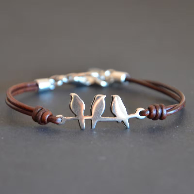 Bohemian Bird & Flower Leather Bracelet