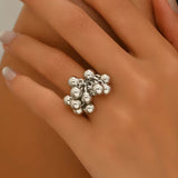 Beaded Petal Tassel Dangle Ring