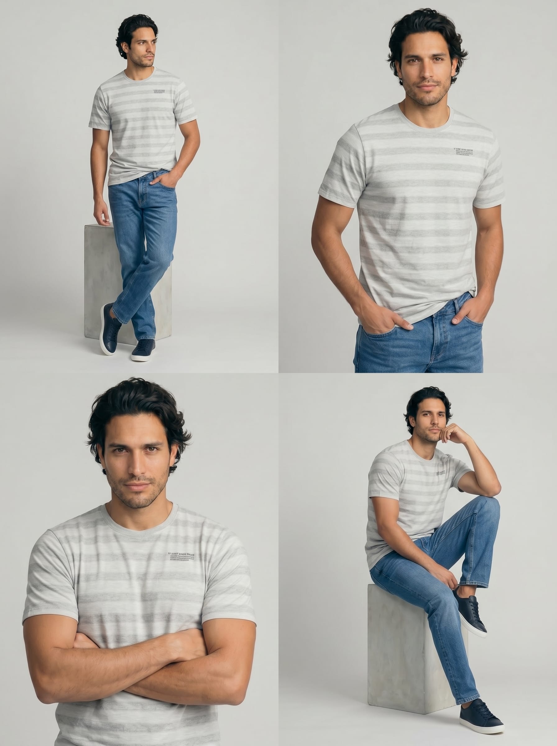 Heather Grey Stripe College Tee