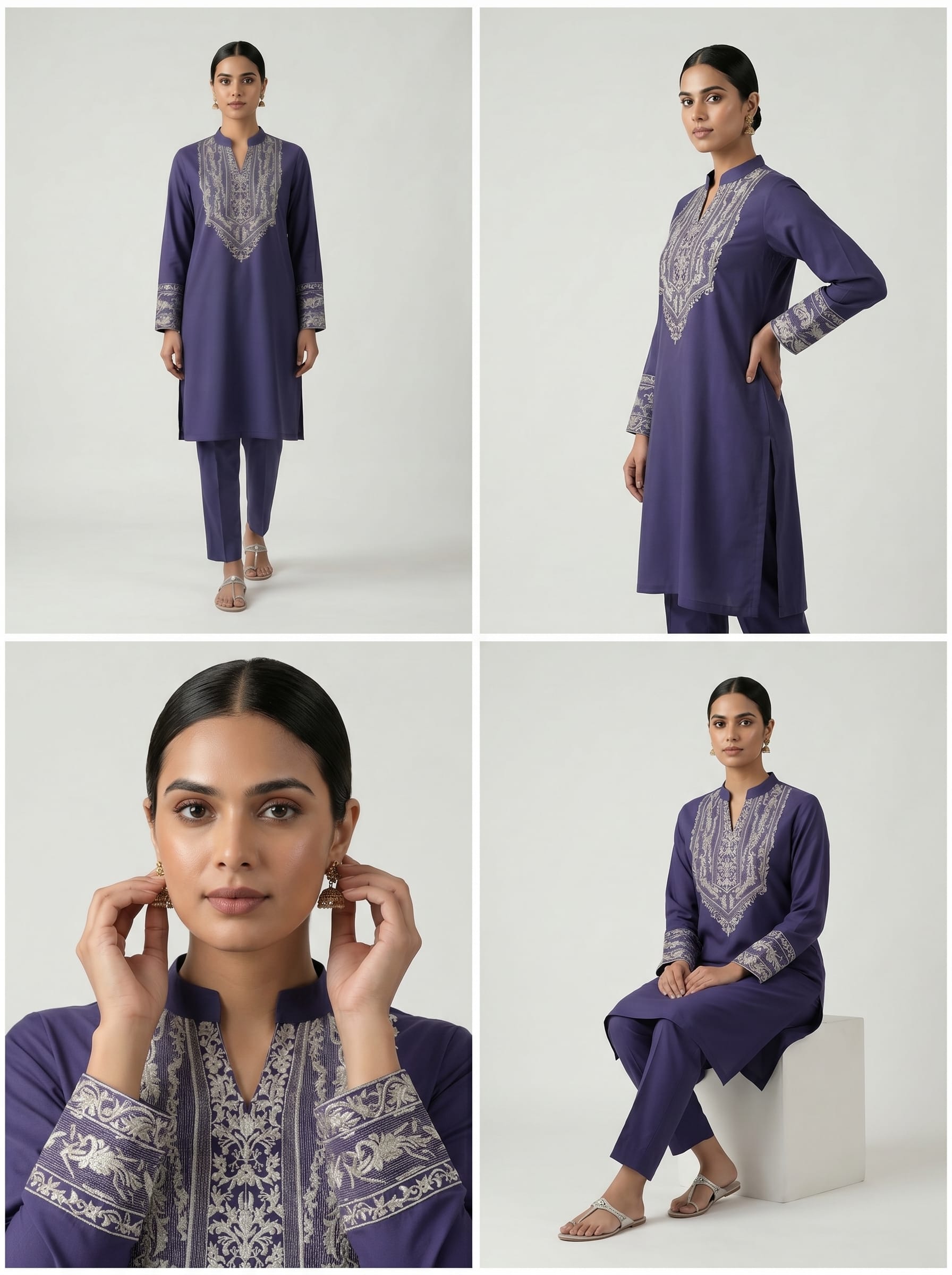 Elegant Navy Blue Embroidered Kurta Set