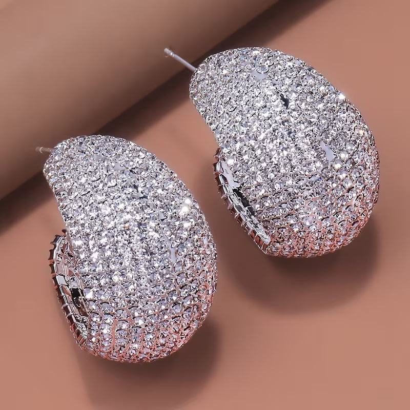 Vintage Geometric Earrings Adorned with Rhinestones