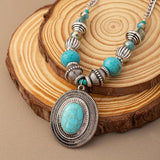 Ethnic Style Exaggerated Oval Turquoise Beaded Women's Necklace