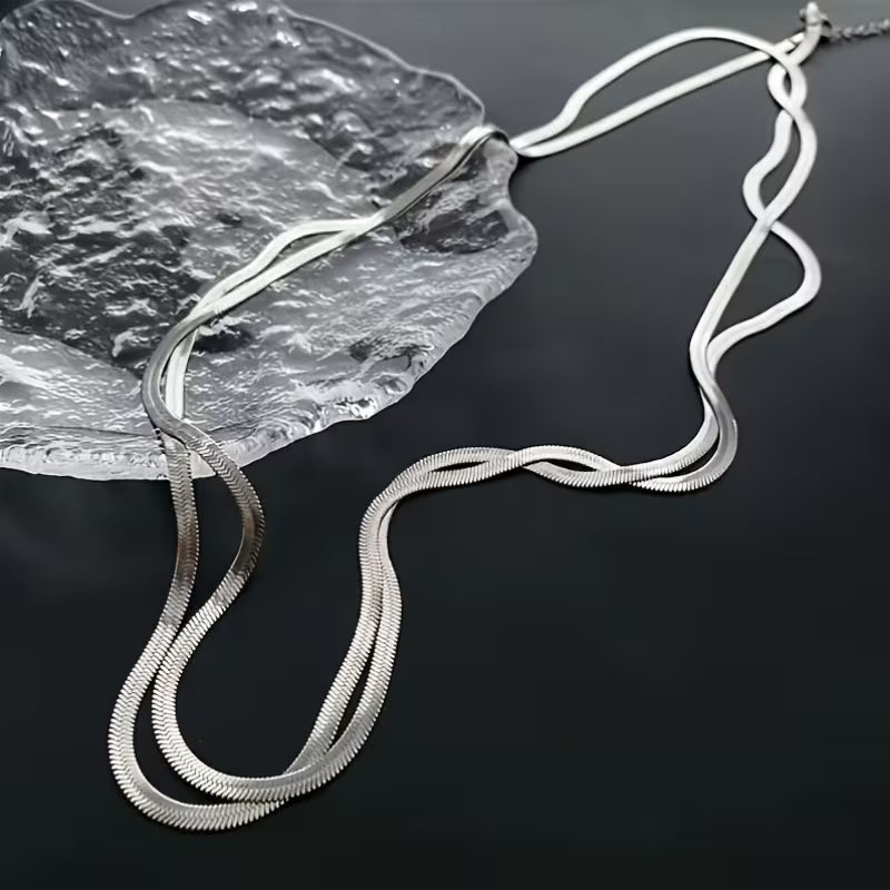 Multi-Layer Flat Snake Chain Necklace