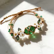 Handwoven Green Crystal Rose Bracelet